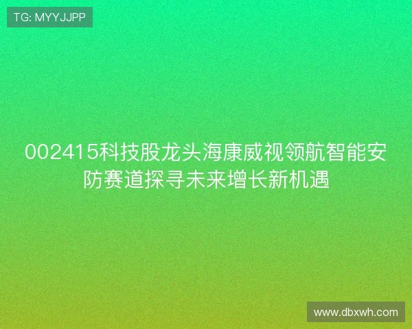 002415科技股龙头海康威视领航智能安防赛道探寻未来增长新机遇